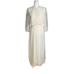 Miss Elliette California Vintage Ivory Lace Sheer Sleeve Maxi Dress